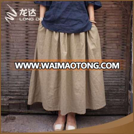 Longda plain dyed custom color casual linen viscose long ladies skirt